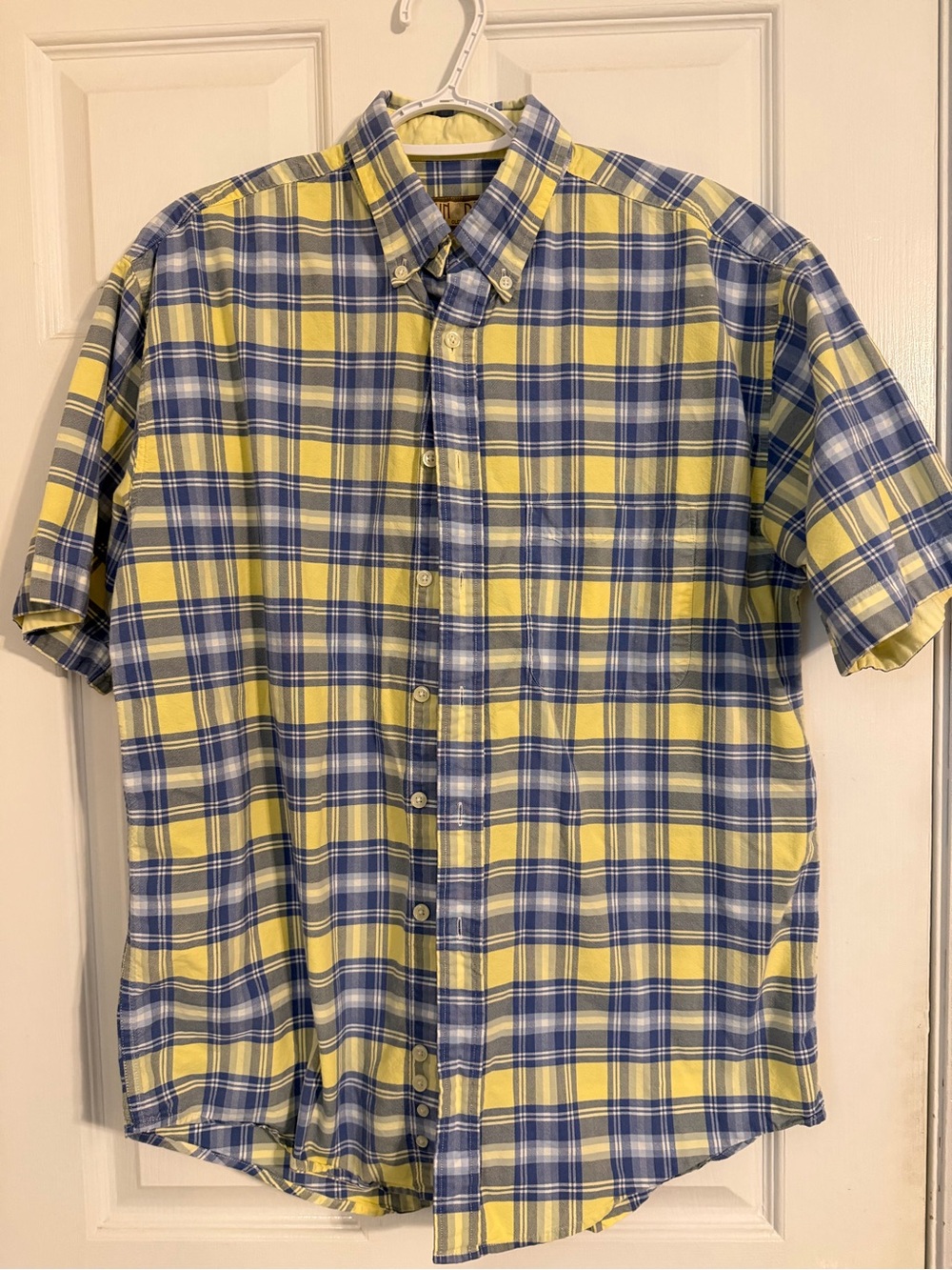 Men's Yellow and Blue Plaid Button-Down Shirt